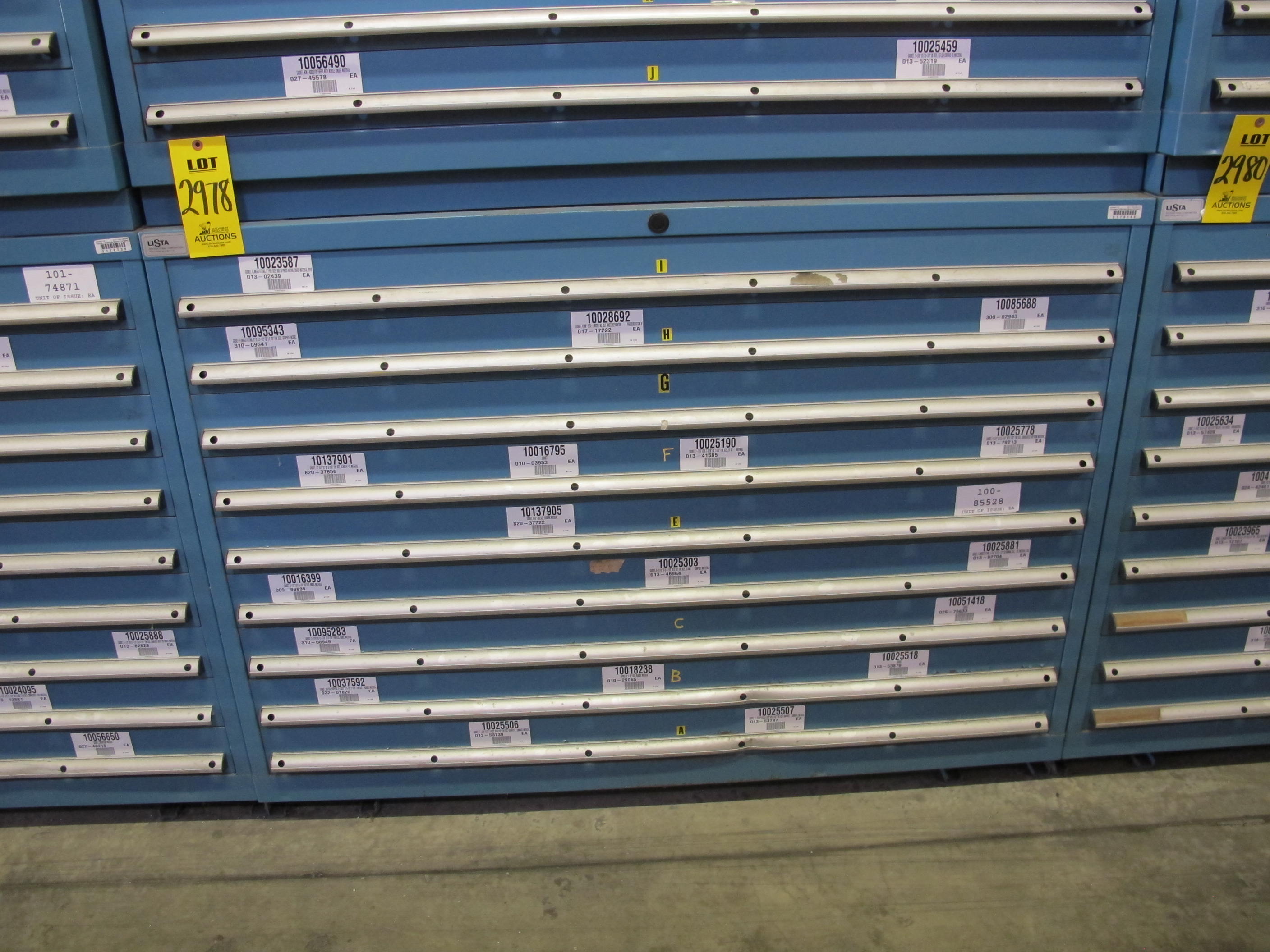 LISTA HEAVY DUTY 9-DRAWER PARTS CABINET W/ CONTENTS (W-50) LOADING & HANDLING FEE $25-
